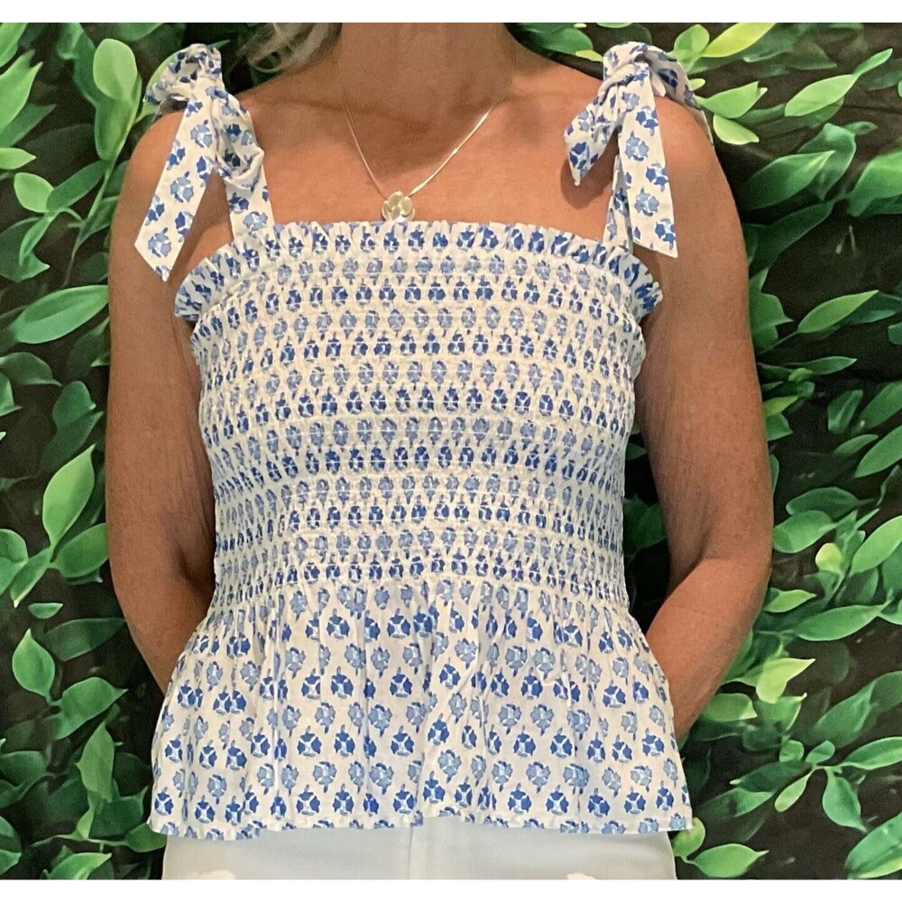 NWT J.Crew Smocked Tie-Shoulder Floral Cotton Tank – Size M - Picture 6 of 9